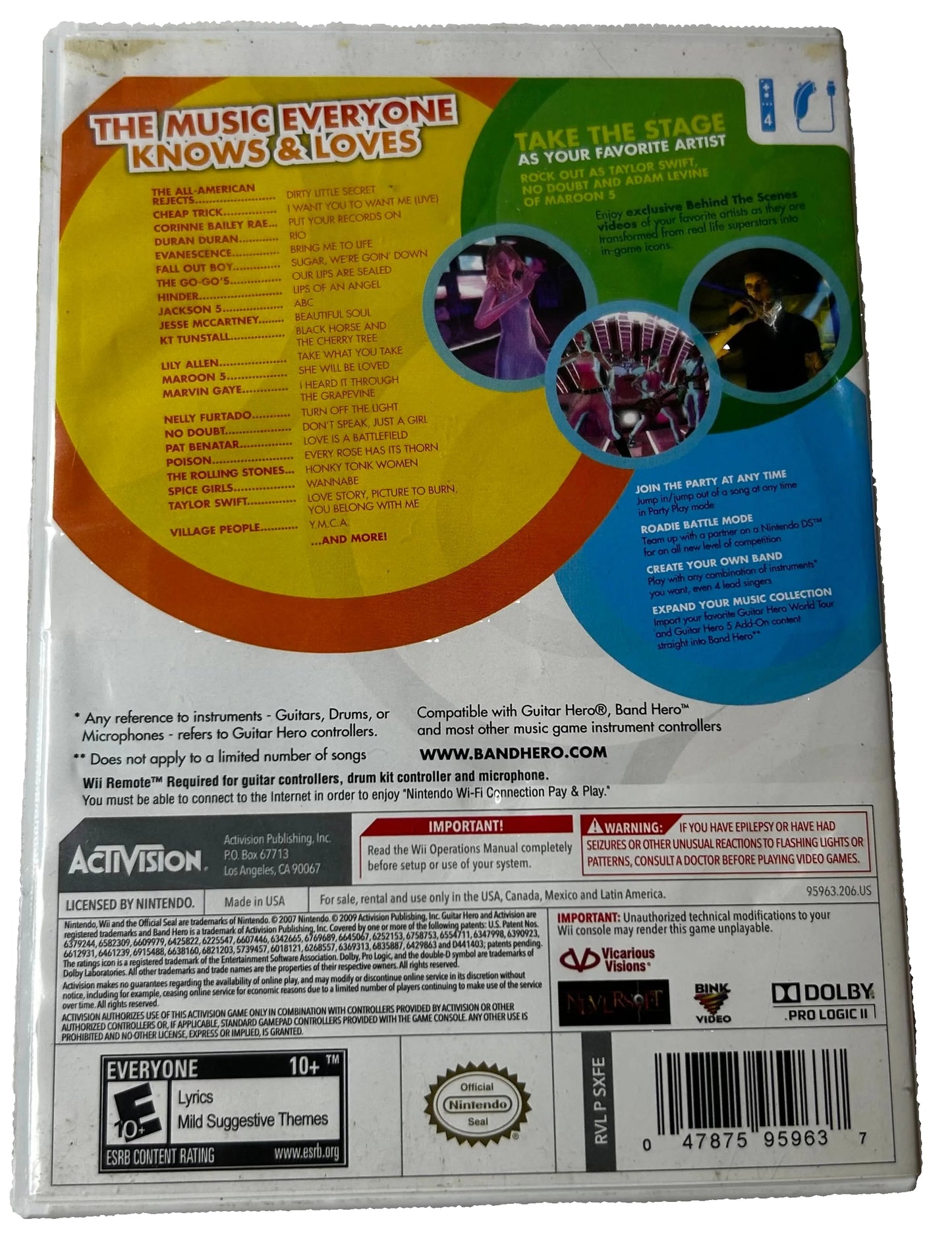 Band Hero (Nintendo Wii) - Activision Music Rhythm Game CIB