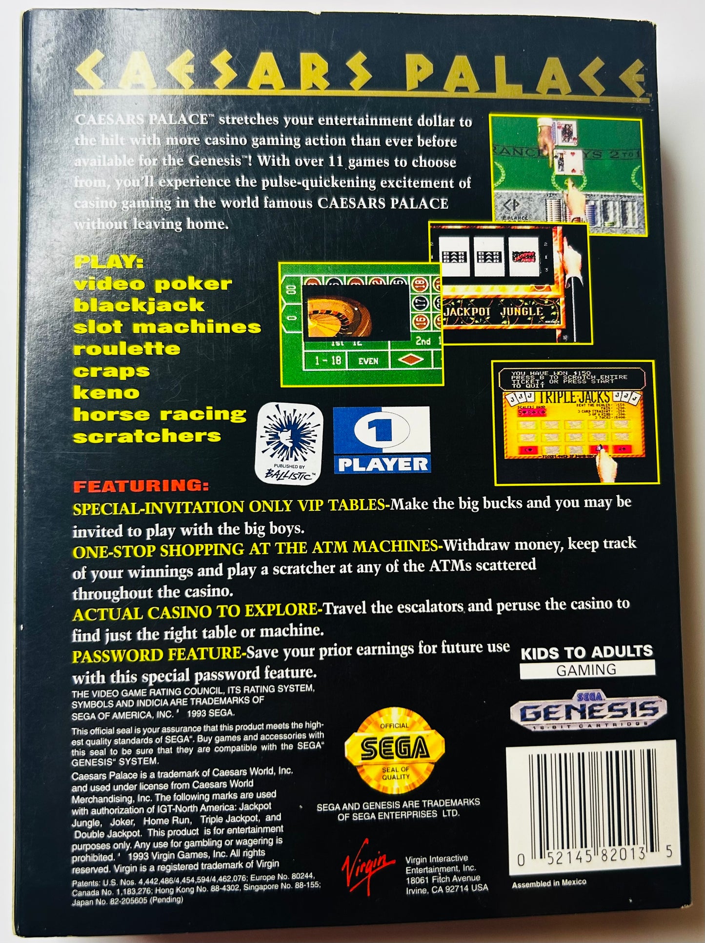 Caesars Palace - Sega Genesis - Virgin Interactive - Complete in Box