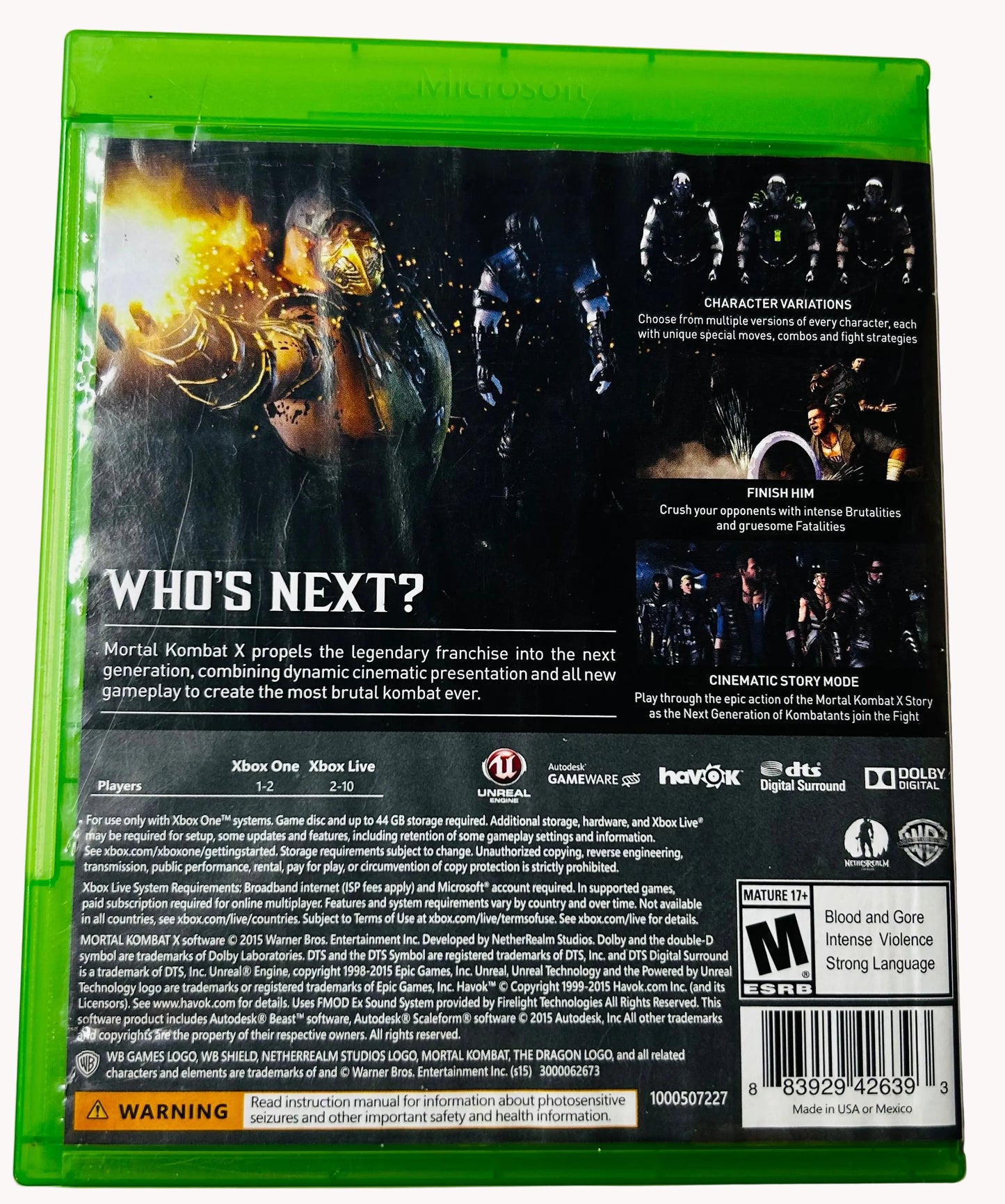 Mortal Kombat X - Complete in Box (CIB) - Xbox One Fighting Game by NetherRealm Studios