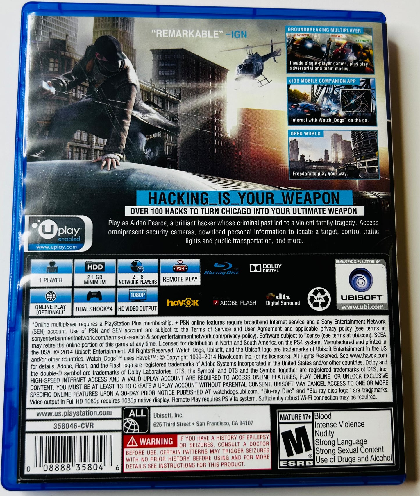 Watch Dogs PS4 Exclusive Edition CIB - PS4 (Ubisoft, 2014)