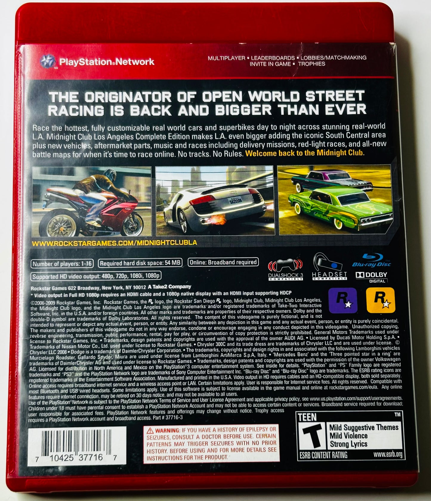 Midnight Club: Los Angeles Complete Edition Greatest Hits CIB - PS3 (Rockstar Games, 2008)