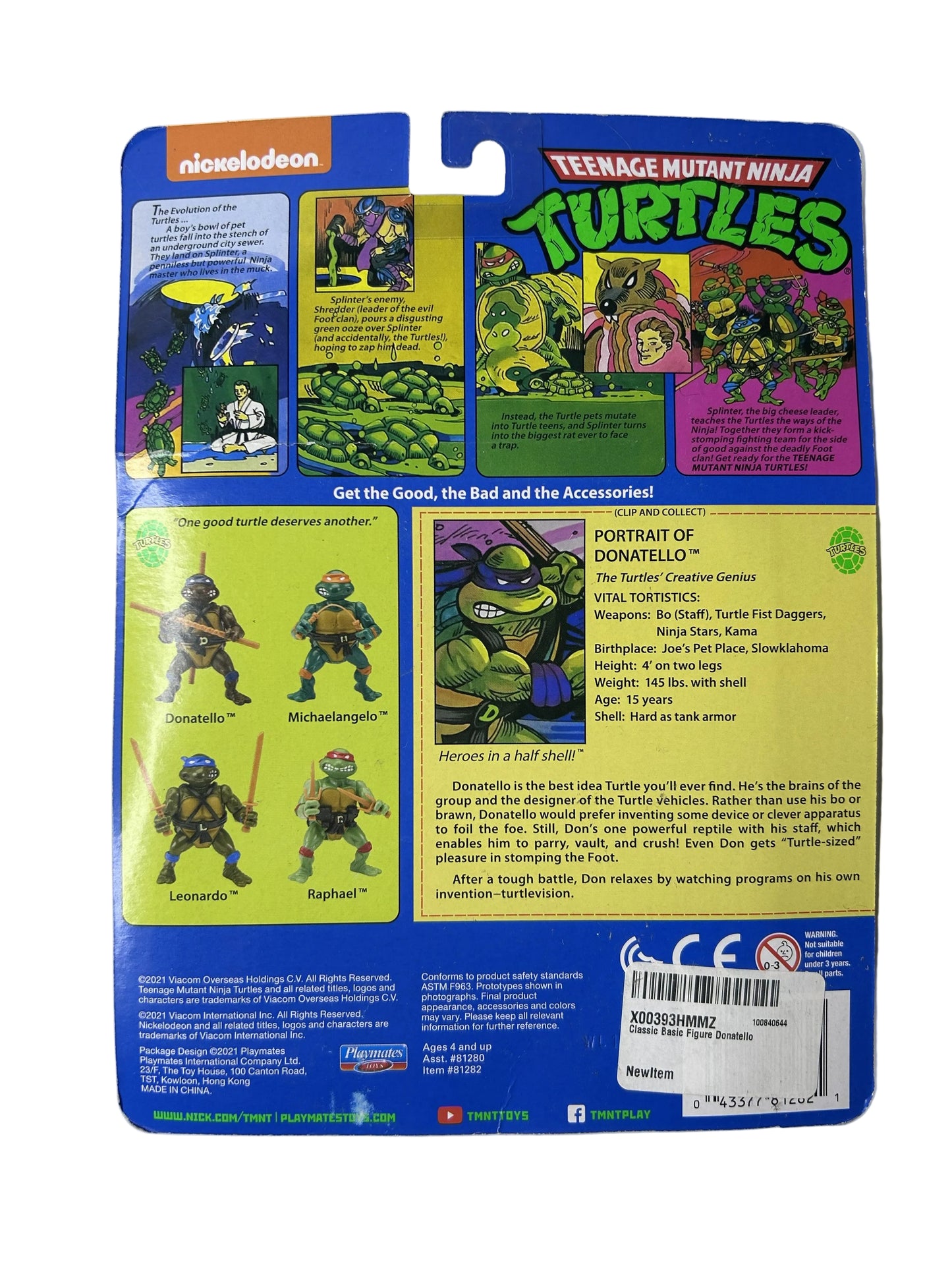 Teenage Mutant Ninja Turtles Donatello with Weapons Bo Figure - Playmates Toys Nickelodeon (New, Sealed)