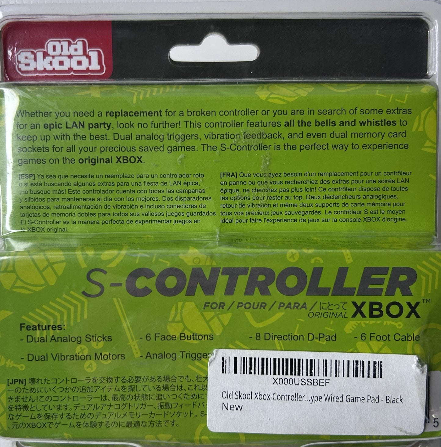 Old Skool S-Controller for Original Xbox - Wired Game Pad Black (New, Sealed)
