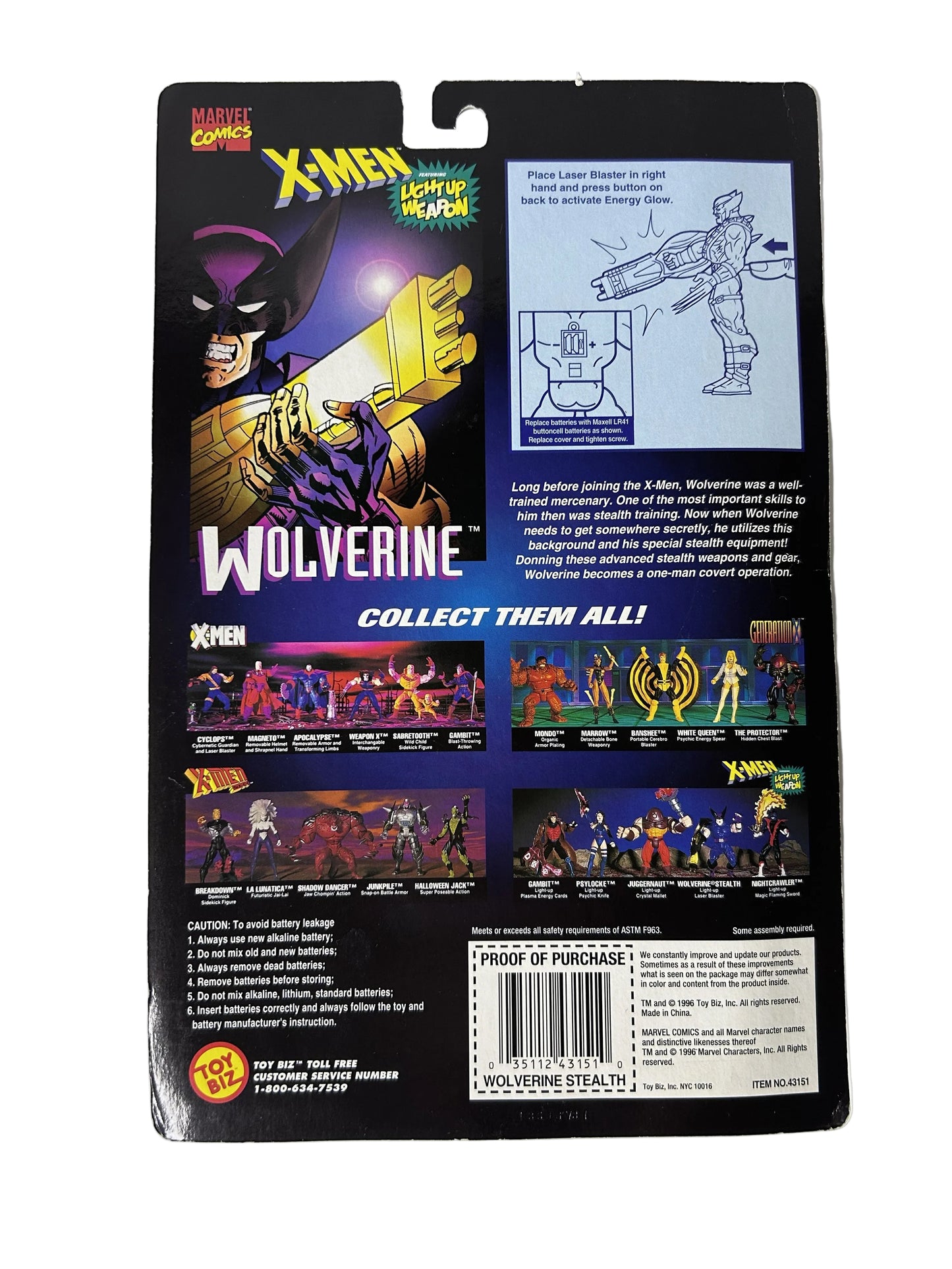X-Men Classics Wolverine Action Figure Factory Sealed - Toy Biz Marvel Light-Up Plasma Weapon Batteries Included 1996