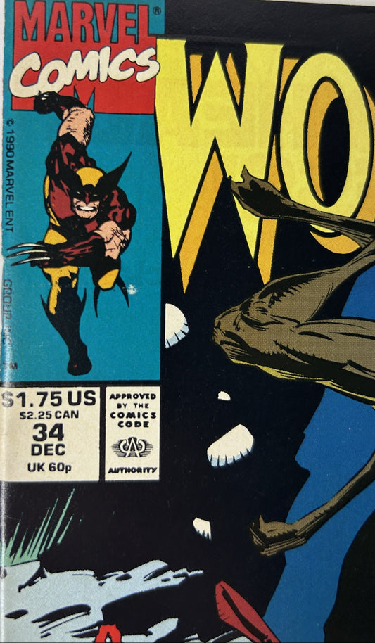 Wolverine #34 'A Devil In The Dark!' - Marvel Comics Dec 1990, Silvestri & Green Creature Brawl Cover (Single Issue)