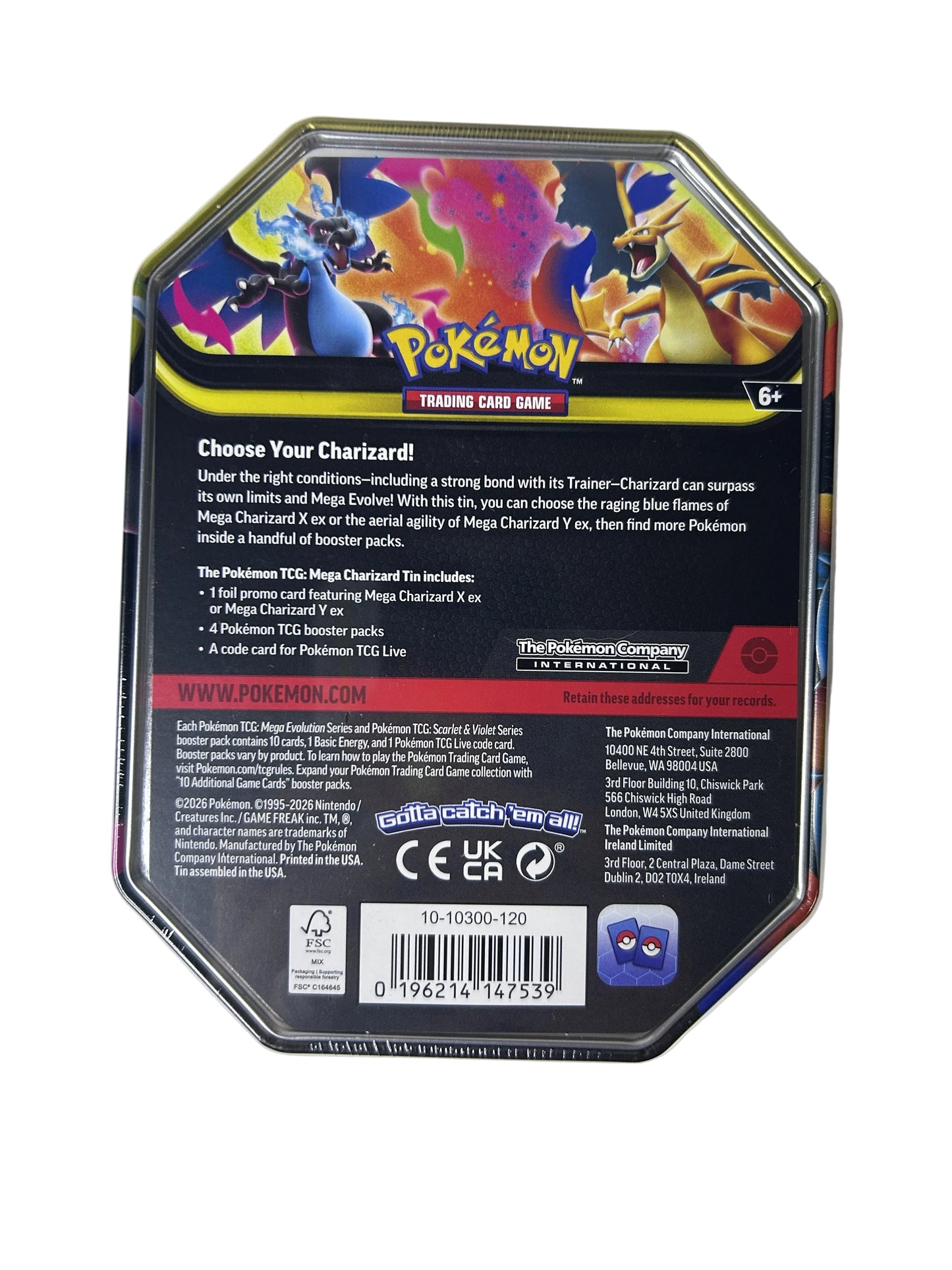 Pokémon TCG Mega Charizard X ex Tin – Factory Sealed (4 Booster Packs + Promo Card, 2026)
