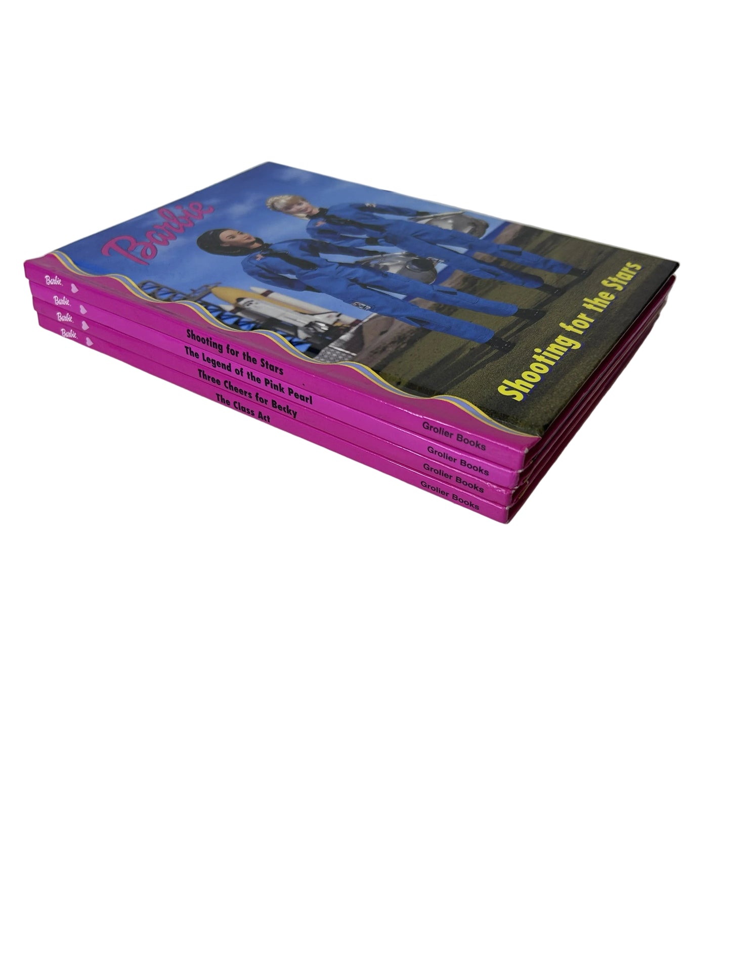 Barbie 4-Book Hardcover Set — Grolier Books / Mattel (1998–99) | Shooting for the Stars, The Legend of the Pink Pearl, Three Cheers for Becky, The Class Act