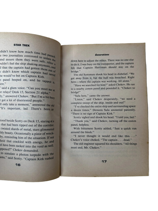 Star Trek Generations — Paperback Novelization | John Vornholt / Pocket Books (1994) | Patrick Stewart / William Shatner | 8 Pages Color Photos