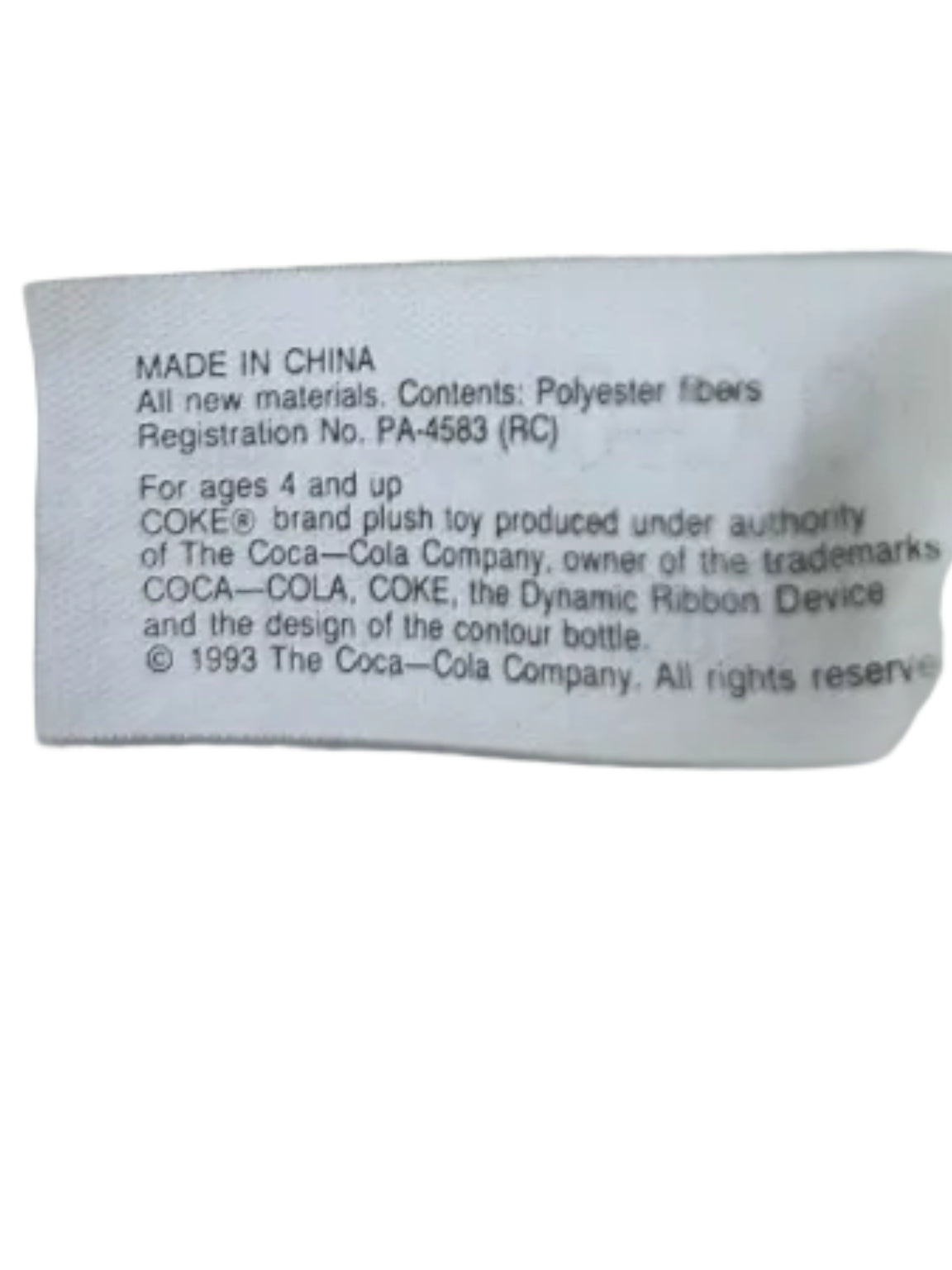 Coca-Cola Polar Bear Plush — Coca-Cola Brand Plush Collection | © 1993 The Coca-Cola Company | Holding Contour Bottle
