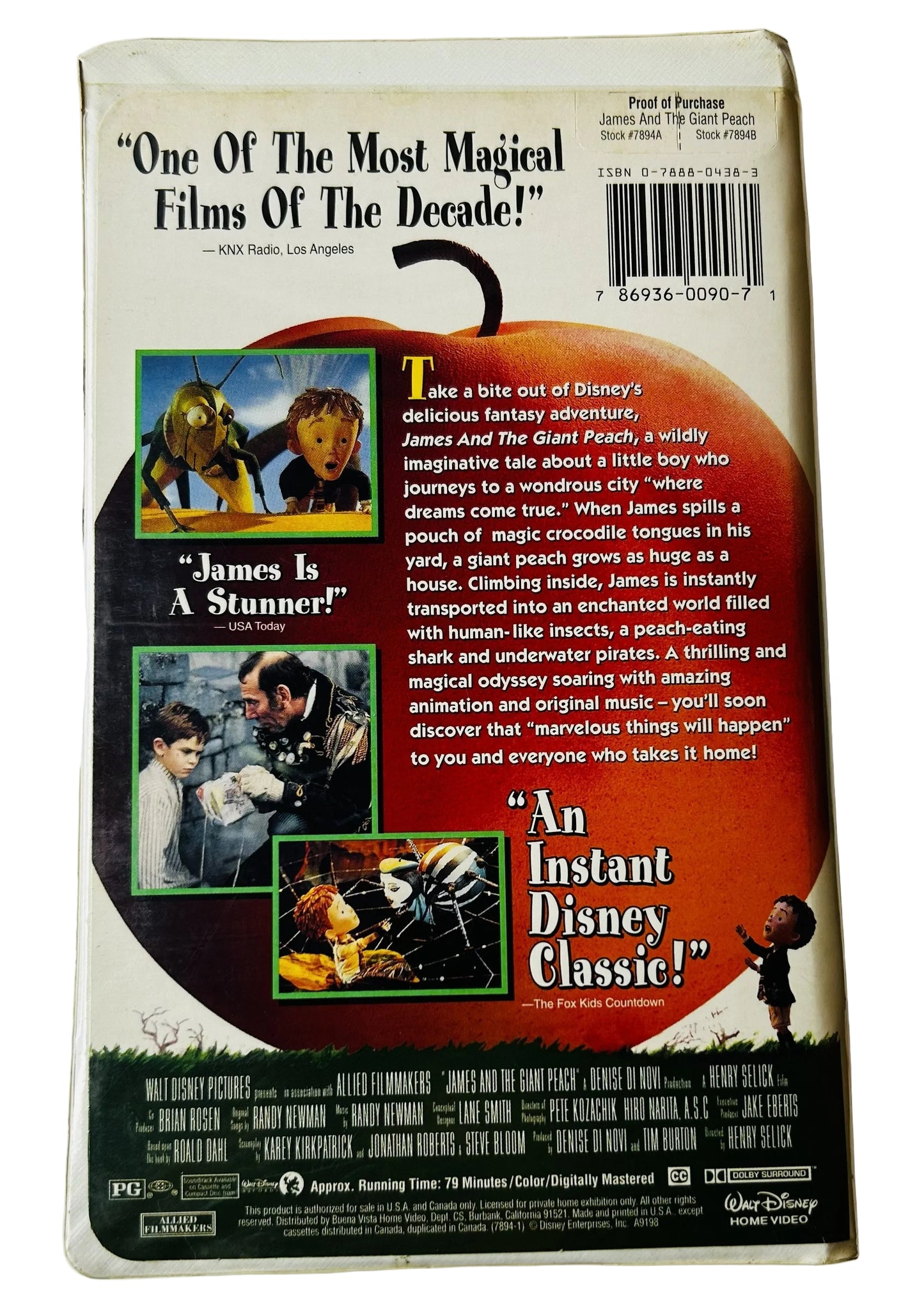 James and the Giant Peach (1996) VHS - Paul Terry Susan Sarandon - Henry Selick - Disney - Clamshell Case