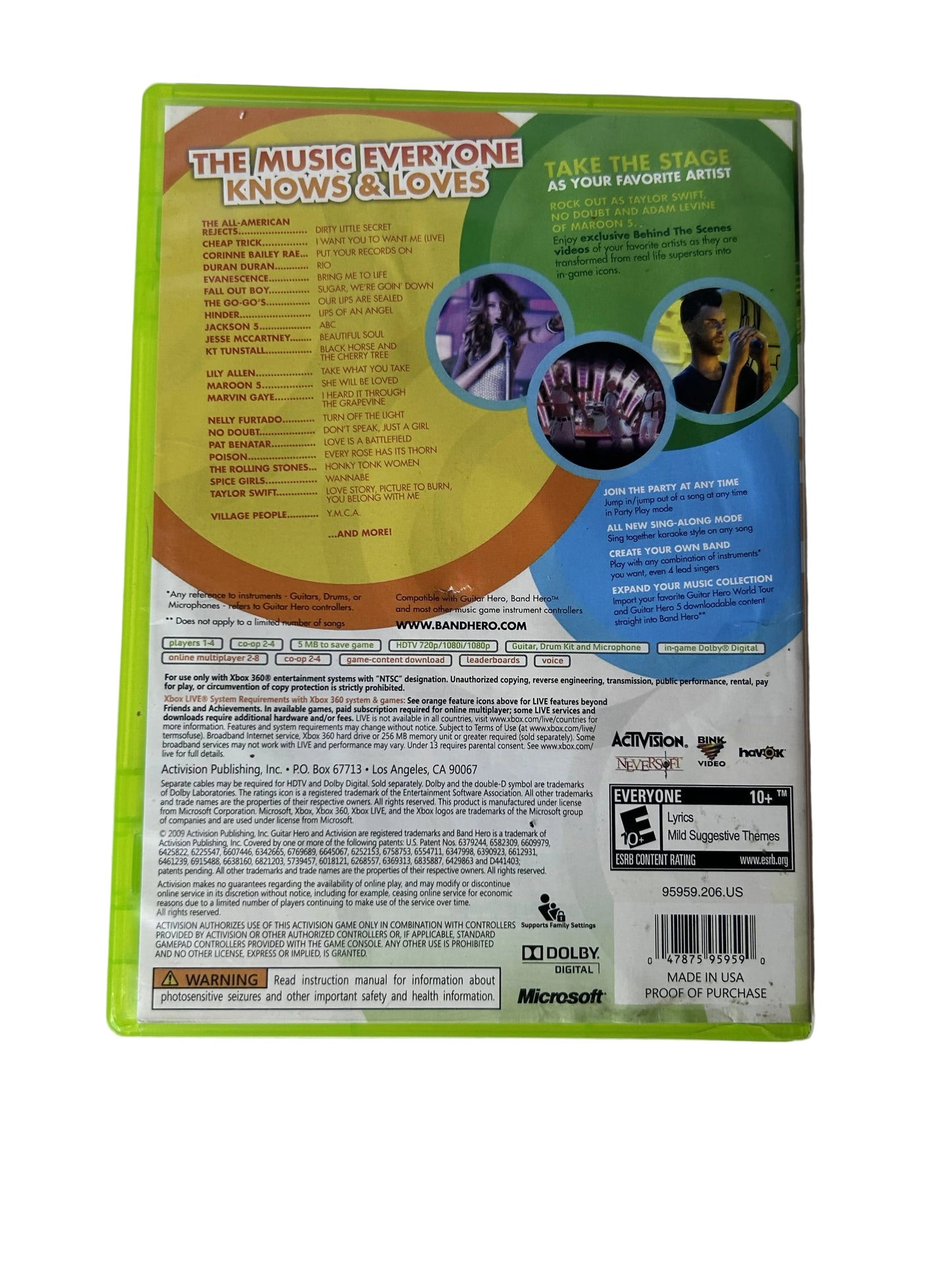 Band Hero — Xbox 360 | Activision / Neversoft (2009) | Disc & Case