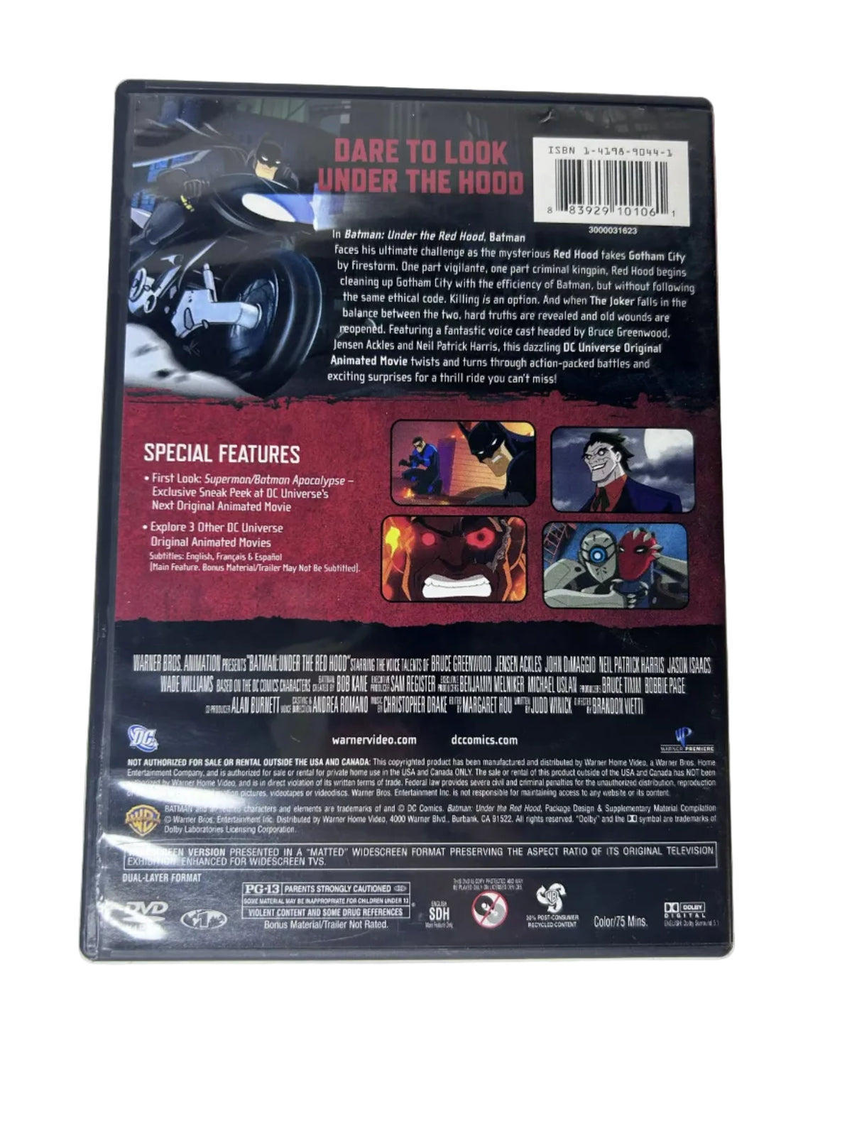 Batman Under the Red Hood DVD back cover with movie details