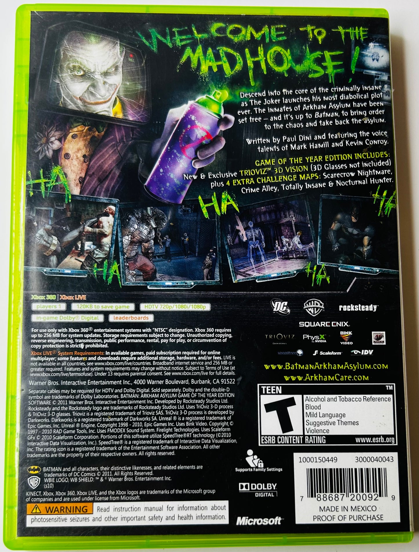 Batman: Arkham Asylum GOTY Edition (Platinum Hits, CIB) - Xbox 360 | Rocksteady Studios