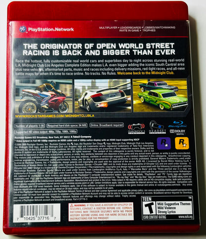 Midnight Club: Los Angeles Complete Edition Greatest Hits CIB - PS3 (Rockstar Games, 2008)