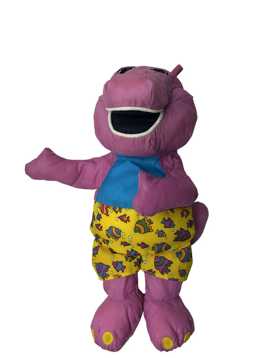 Barney the Dinosaur Plush Toy - Vintage Purple Dinosaur with Fish Shorts