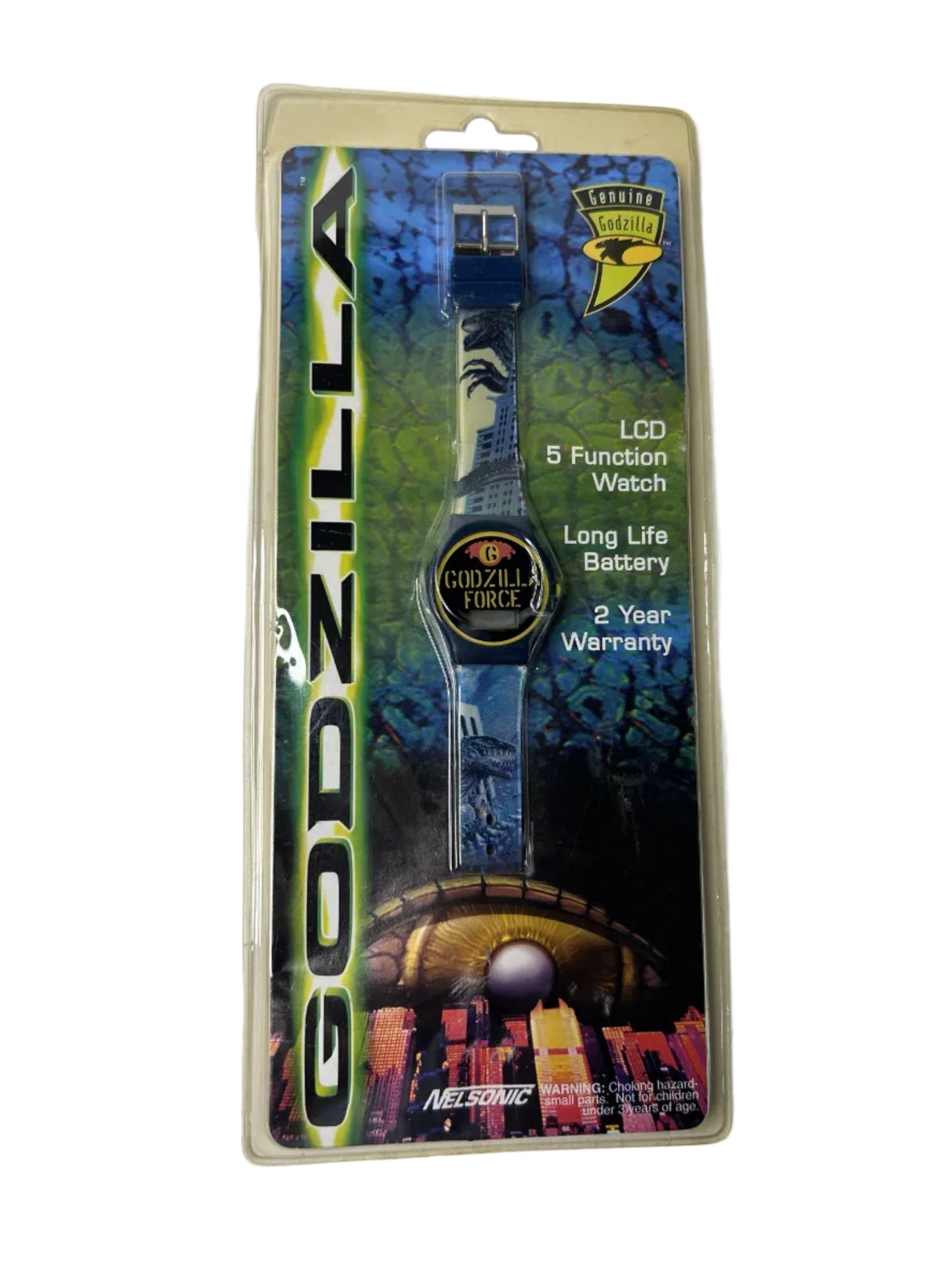 Godzilla Force Watch - Nelsonic 1998 Toho Official Licensed LCD Digital Watch (New, Sealed)