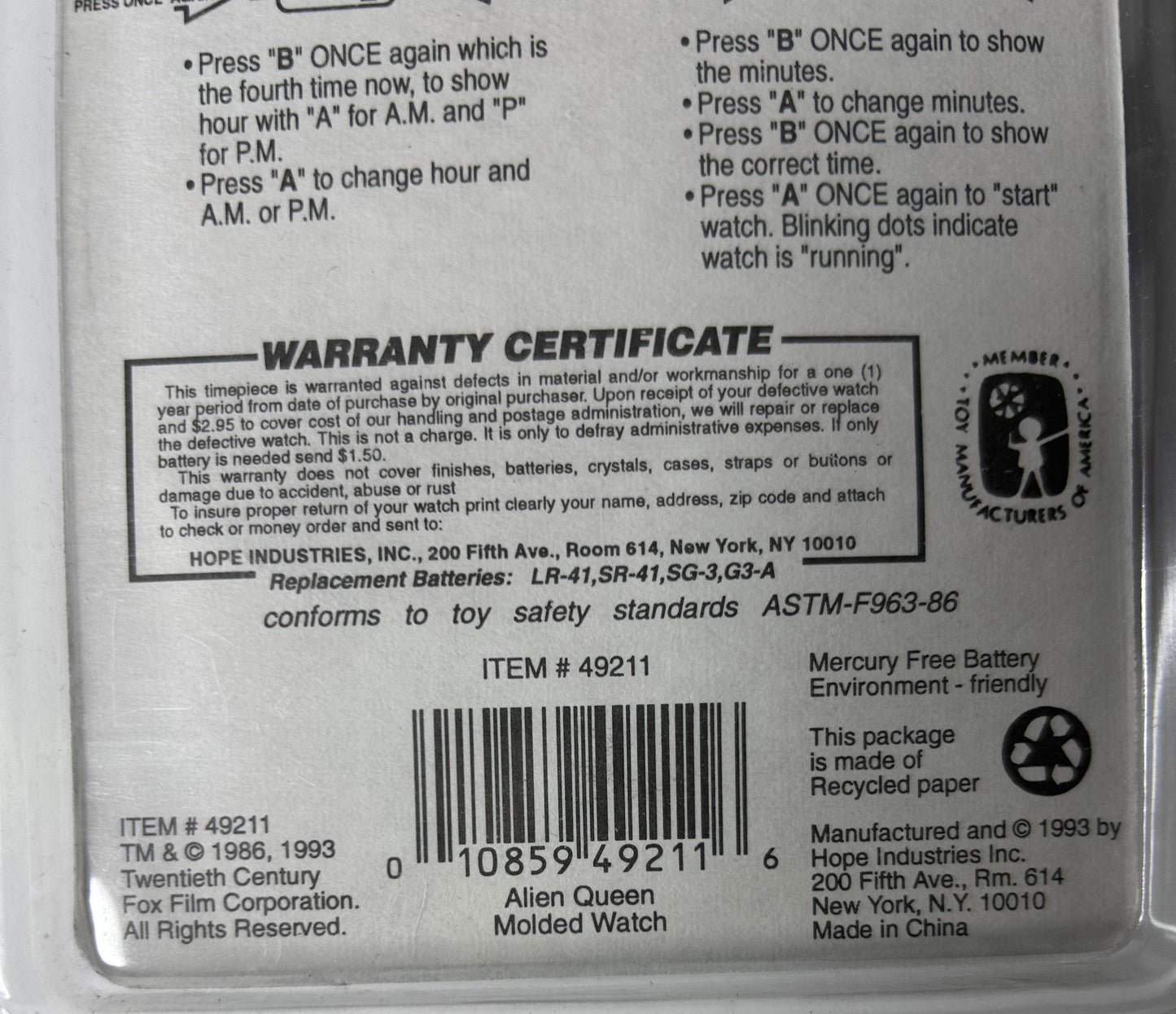Aliens Alien Queen Molded Watch Factory Sealed - Hope Industries 5 Function Quartz Digital 1993