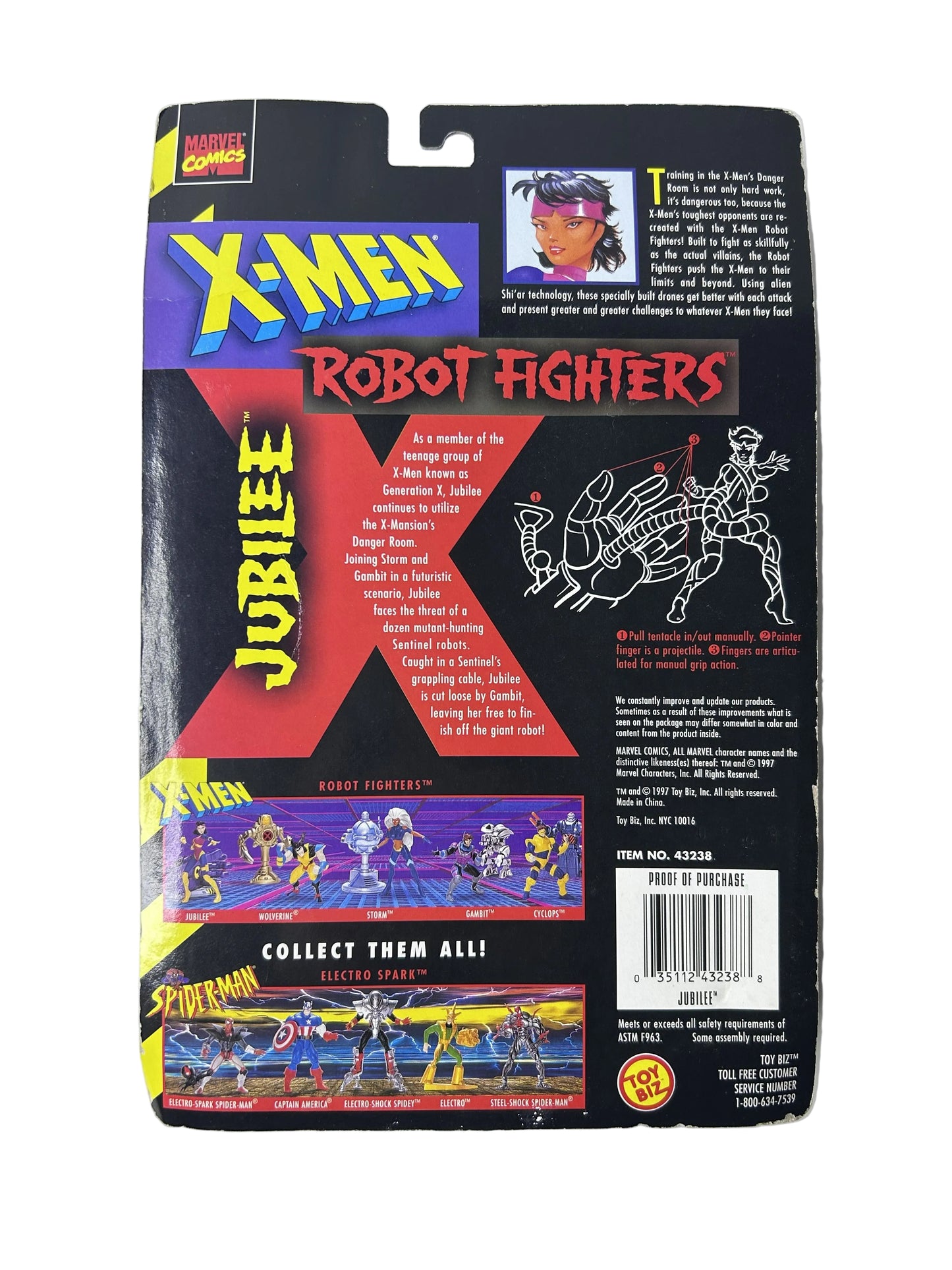 X-Men Robot Fighters Jubilee Action Figure Factory Sealed - Toy Biz Marvel Grabbing Sentinel Hand Projectile Finger 1997