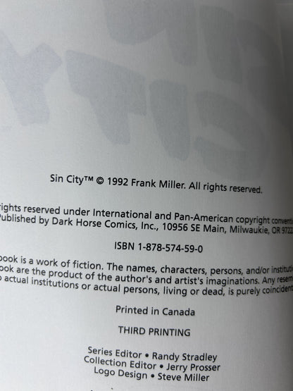 Sin City by Frank Miller - Dark Horse Comics 1992 Third Printing - Noir Graphic Novel