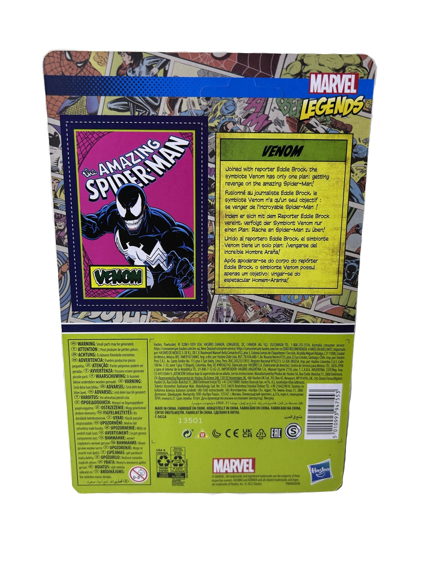 Marvel Legends Venom Action Figure - Hasbro Kenner The Amazing Spider-Man - Factory Sealed Retro Card