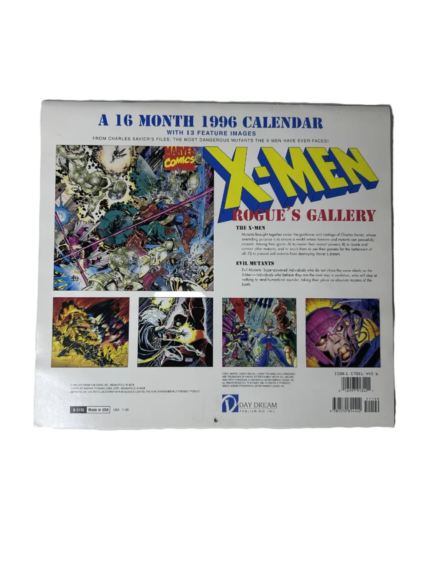 X-Men 1996 Wall Calendar - Day Dream Publishing 16 Month Rogue's Gallery Marvel Comics 1995