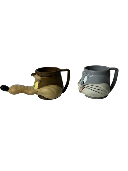 Looney Tunes Wile E. Coyote & Bugs Bunny 3D Character Mug Set - Promotional Partners 1992 Warner Bros.