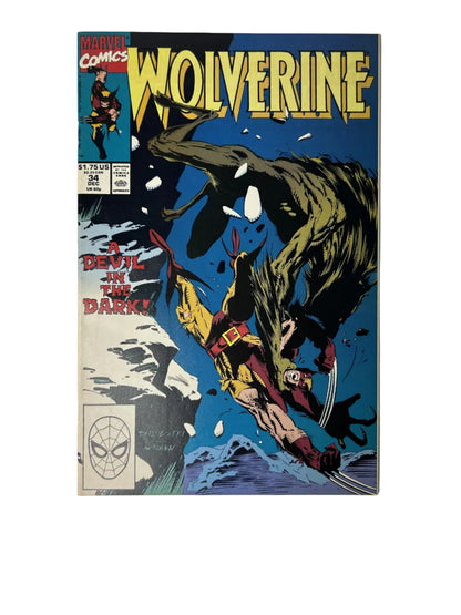 Wolverine #34 'A Devil In The Dark!' - Marvel Comics Dec 1990, Silvestri & Green Creature Brawl Cover (Single Issue)