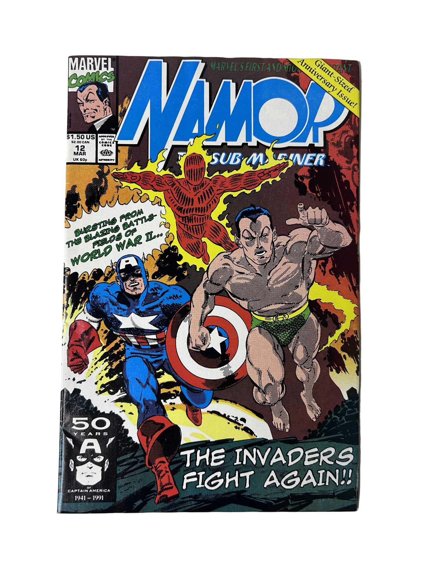 Namor the Sub-Mariner #12 - Marvel Comics Mar 1991, Giant-Sized Anniversary Issue, The Invaders Fight Again!! (Single Issue)