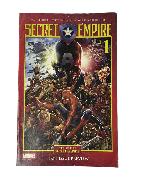 Secret Empire #1 - Marvel Comics 2017, First Issue Preview — Nick Spencer, Steve McNiven, Mark Brooks Cover, Hydra Cap (Promotional)