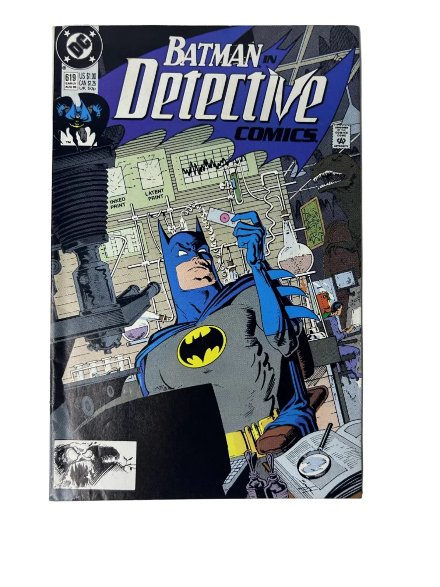 Detective Comics #619 - DC Comics Early Aug 1990, Batcave Forensics Cover — Batman Detective Work, Robin (Single Issue)