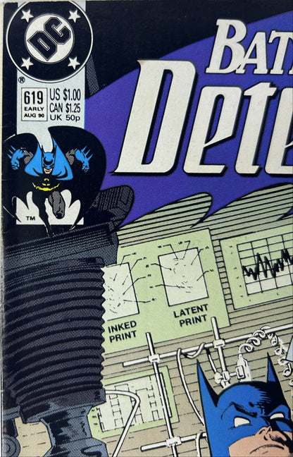 Detective Comics #619 - DC Comics Early Aug 1990, Batcave Forensics Cover — Batman Detective Work, Robin (Single Issue)