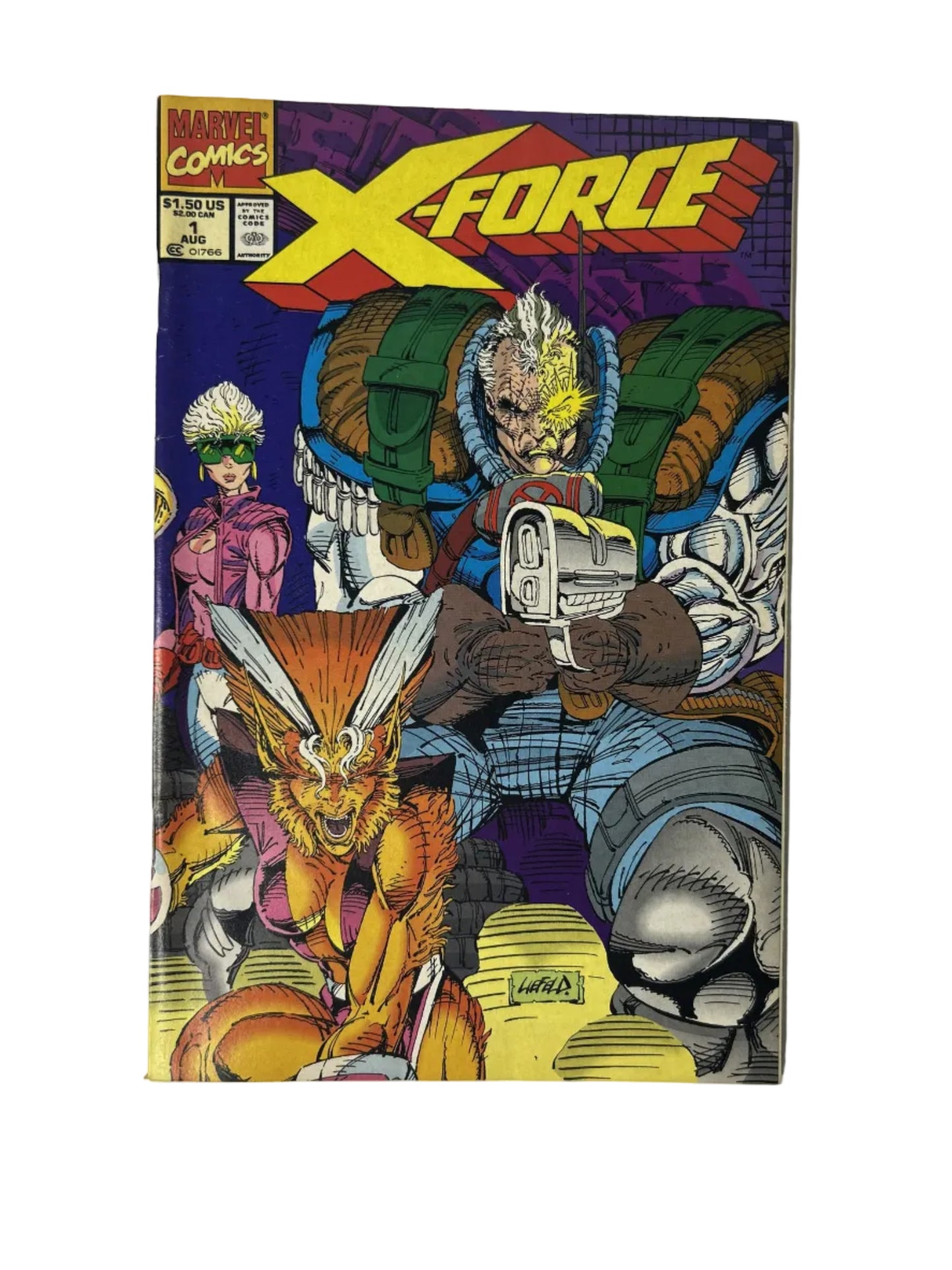 X-Force #1 — Marvel Comics Aug 1991, Rob Liefeld — Captain America 50th Anniversary Badge — Newsstand Edition (Single Issue)