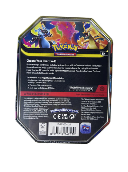 Pokémon TCG Mega Charizard X ex Tin – Factory Sealed (4 Booster Packs + Promo Card, 2026)