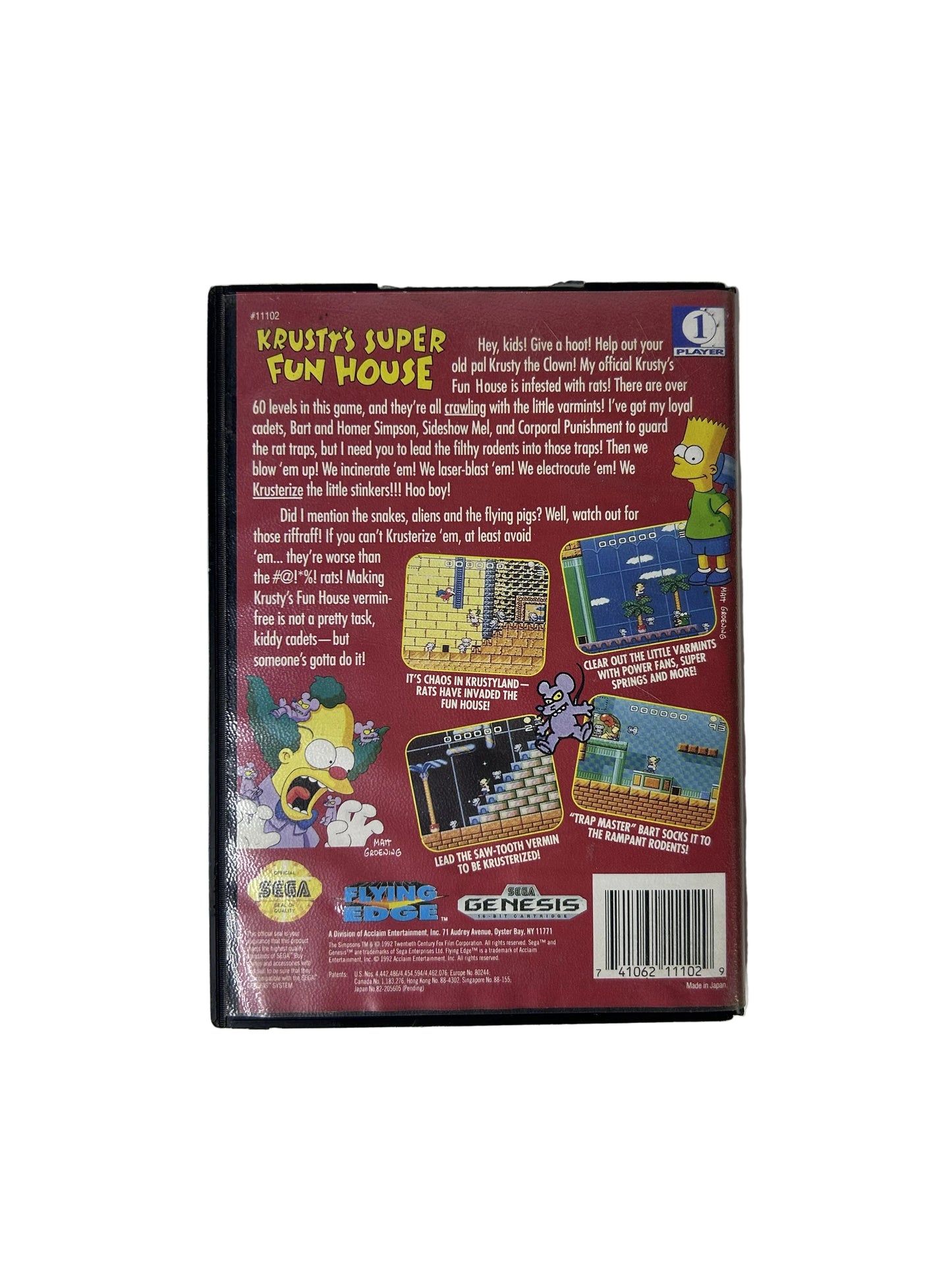 Krusty's Super Fun House – Cart + Case / Sega Genesis / 1992 Flying Edge Simpsons Platformer