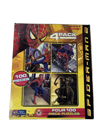 Spider-Man 2 Four 100-Piece Puzzle 4-Pack – Pressman #4812, 2004 Official Movie Merchandise