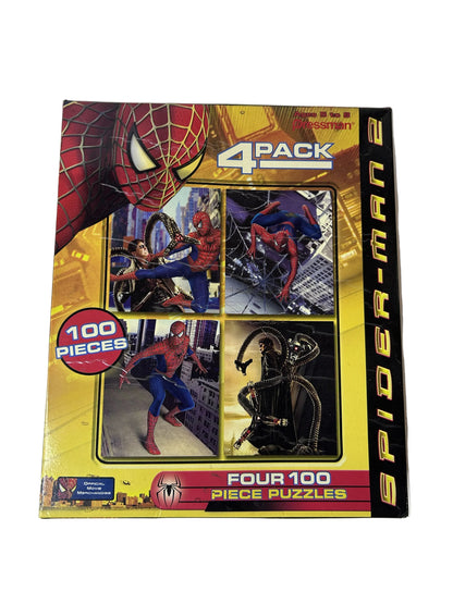 Spider-Man 2 Four 100-Piece Puzzle 4-Pack – Pressman #4812, 2004 Official Movie Merchandise