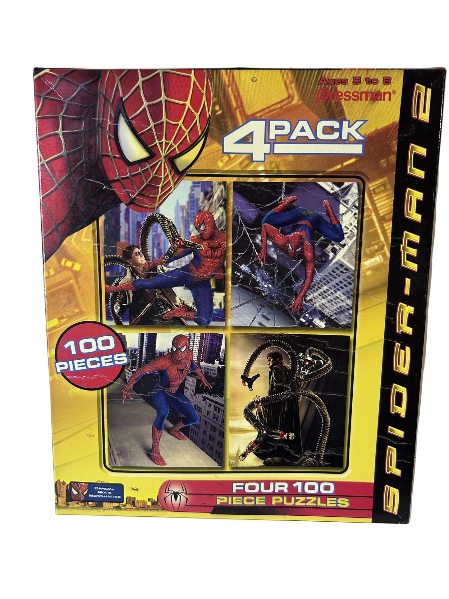 Spider-Man 2 Four 100-Piece Puzzle 4-Pack – Pressman #4812, 2004 Official Movie Merchandise