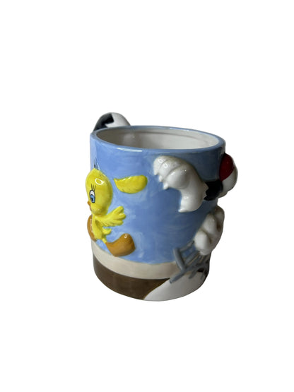 Sylvester & Tweety 3D Relief Ceramic Mug – Warner Bros. Looney Tunes 1995 Vintage Collectible
