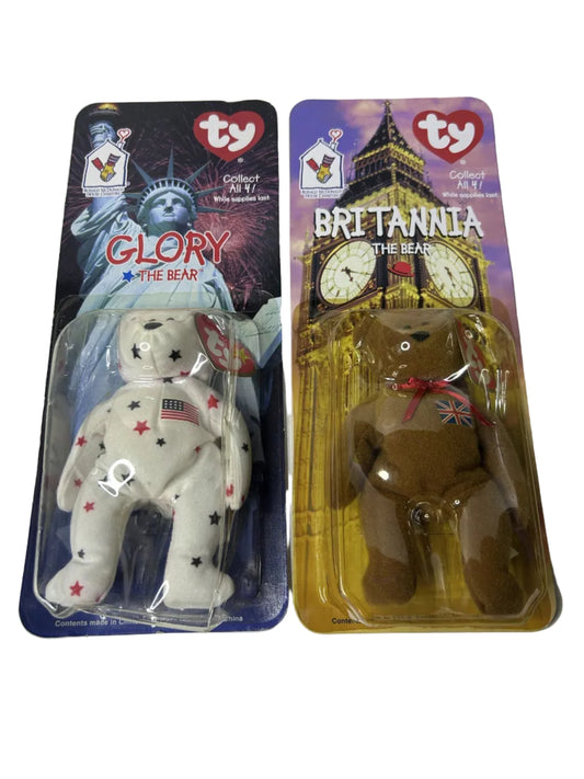 Ty Beanie Babies Glory & Britannia the Bear Set – 1998/1999 McDonald's Exclusive, New, Sealed