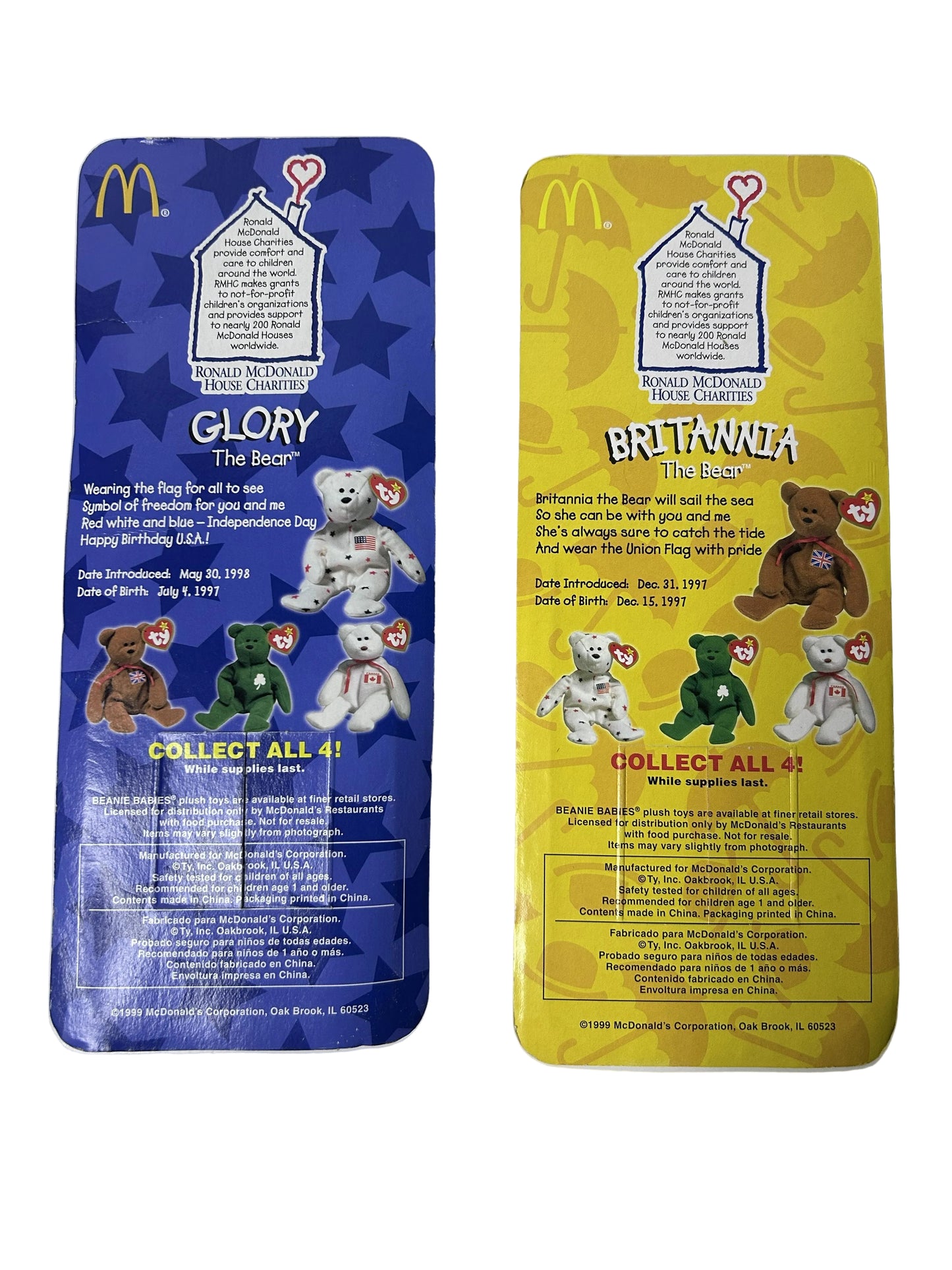 Ty Beanie Babies Glory & Britannia the Bear Set – 1998/1999 McDonald's Exclusive, New, Sealed