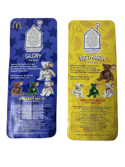 Ty Beanie Babies Glory & Britannia the Bear Set – 1998/1999 McDonald's Exclusive, New, Sealed
