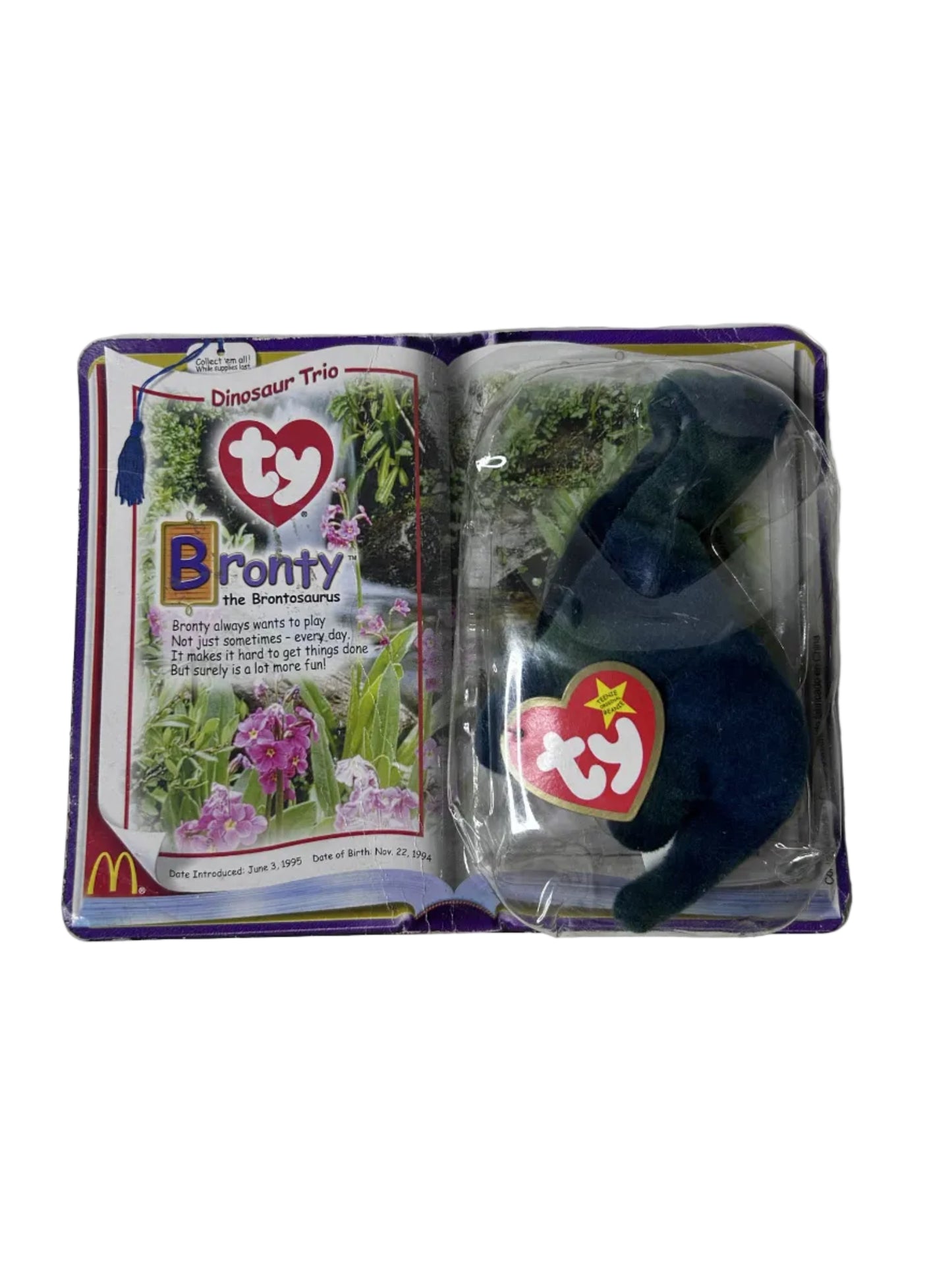 Ty Teenie Beanie Babies Bronty the Brontosaurus + 1999 Beanie Babies Official Calendar – McDonald's Exclusive Bundle