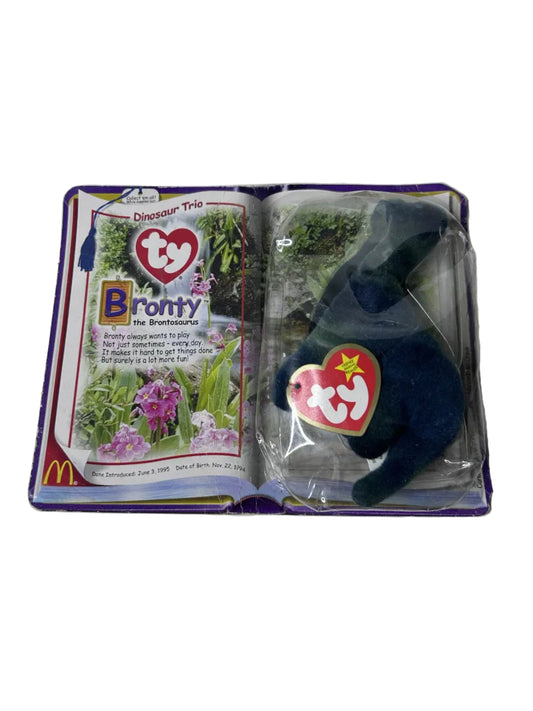 Ty Teenie Beanie Babies Bronty the Brontosaurus + 1999 Beanie Babies Official Calendar – McDonald's Exclusive Bundle