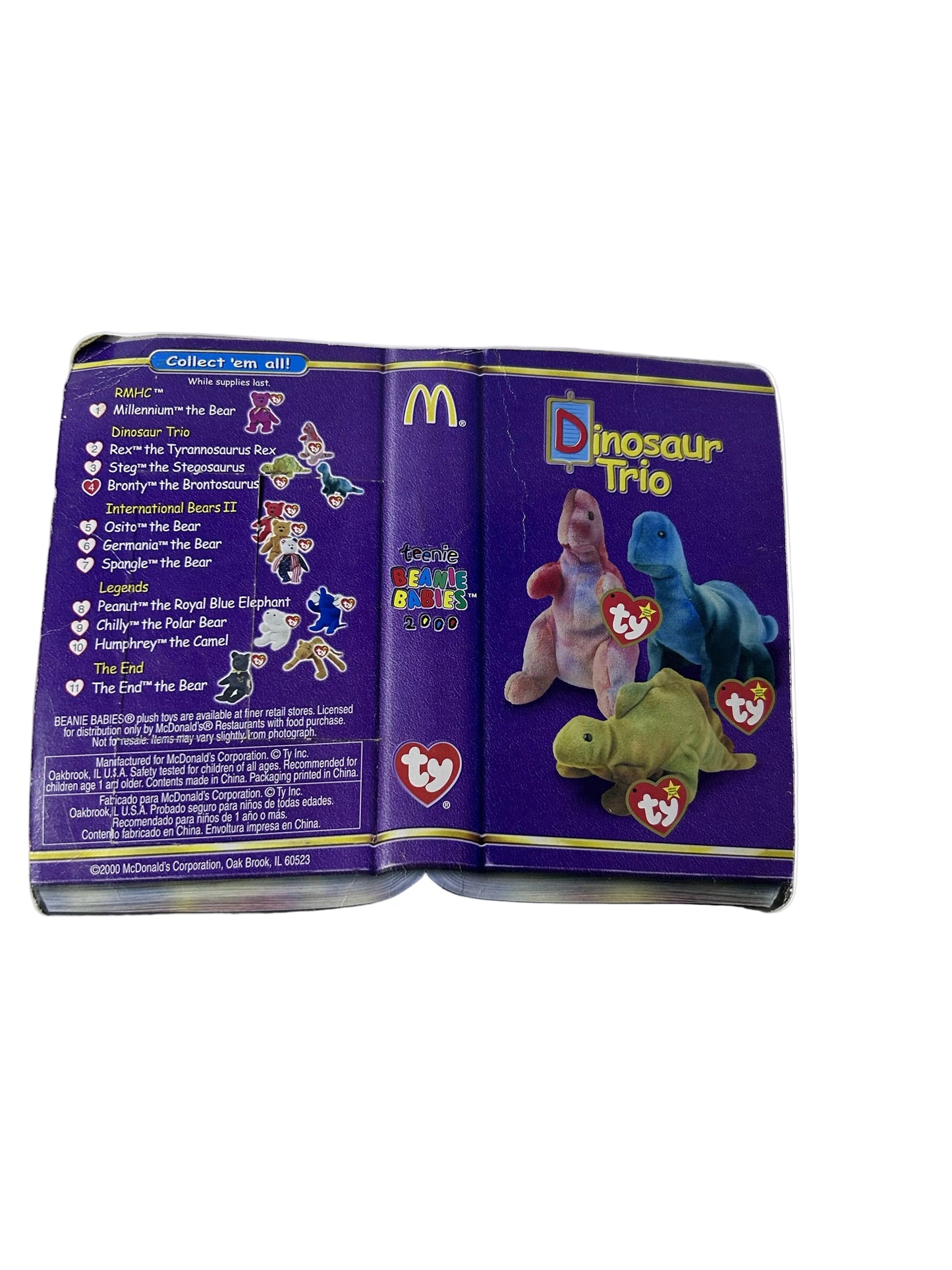 Ty Teenie Beanie Babies Bronty the Brontosaurus + 1999 Beanie Babies Official Calendar – McDonald's Exclusive Bundle