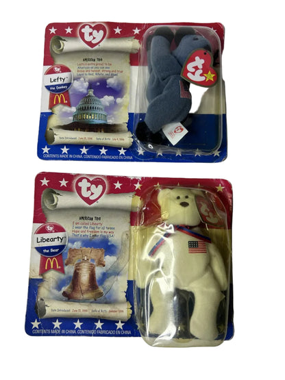 Ty Teenie Beanie Babies Libearty & Lefty 2000 McDonald's American Trio Set – New, Sealed