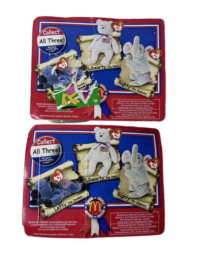 Ty Teenie Beanie Babies Libearty & Lefty 2000 McDonald's American Trio Set – New, Sealed
