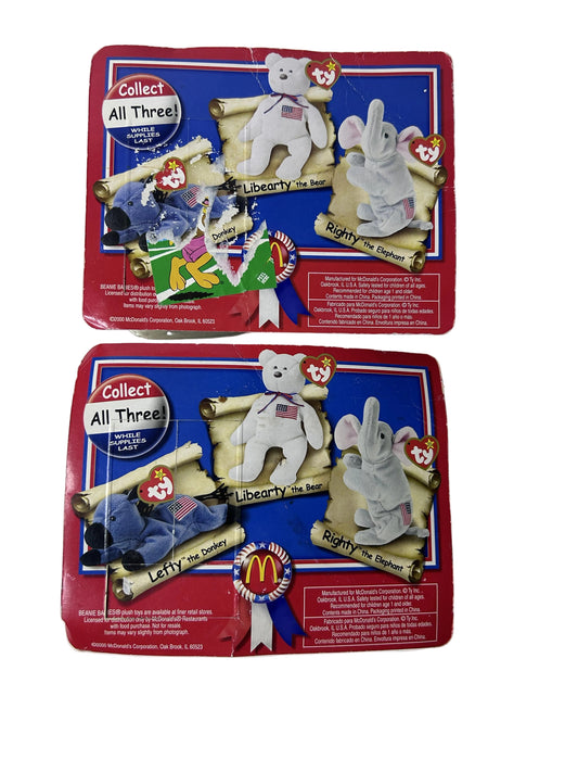 Ty Teenie Beanie Babies Libearty & Lefty 2000 McDonald's American Trio Set – New, Sealed