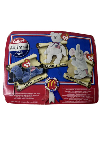 Ty Teenie Beanie Babies Libearty & Lefty 2000 McDonald's American Trio Set – New, Sealed