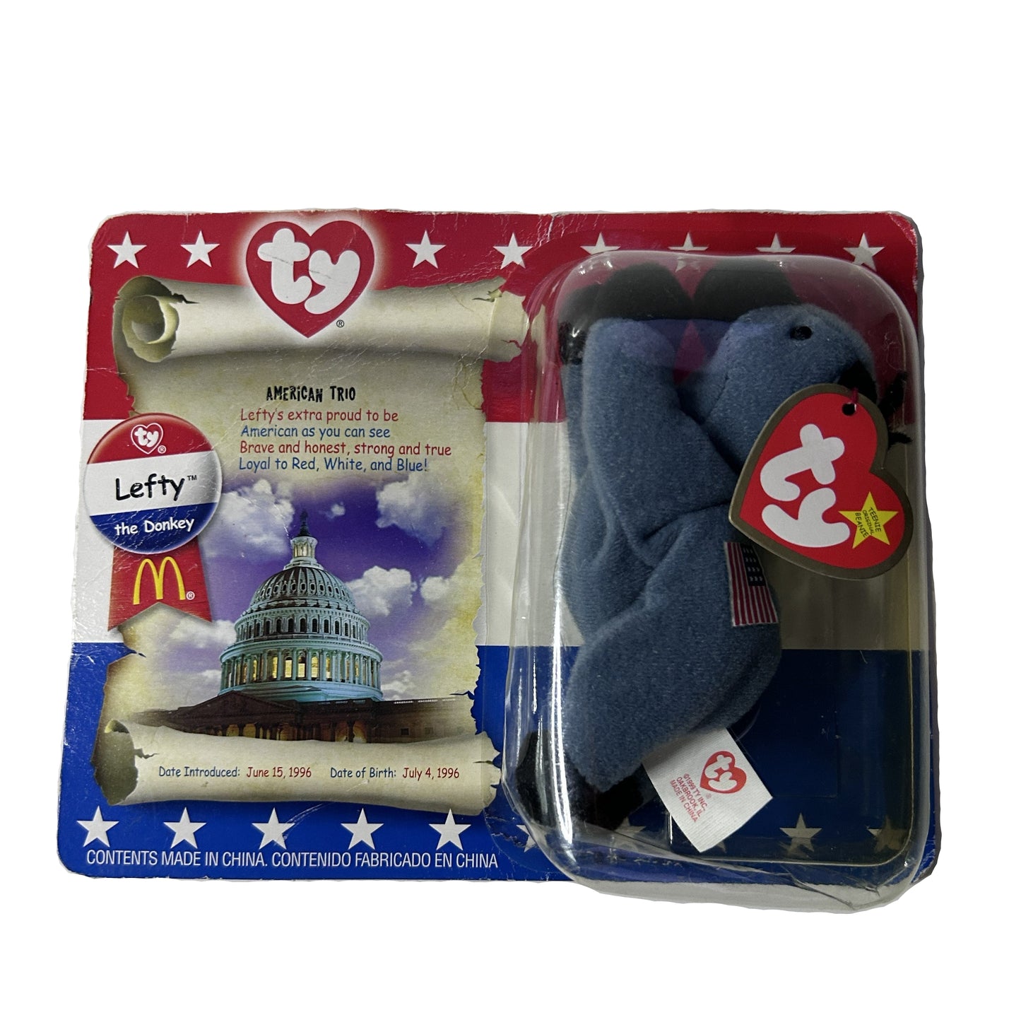 Ty Teenie Beanie Babies Libearty & Lefty 2000 McDonald's American Trio Set – New, Sealed