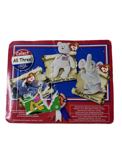 Ty Teenie Beanie Babies Libearty & Lefty 2000 McDonald's American Trio Set – New, Sealed